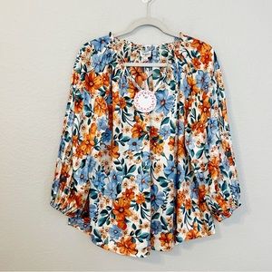 Umgee Boutique Fall Floral Satin Blouse NWT size Large